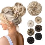 REECHO Messy Bun Hair Piece, Thick Tousled Updo Elastic Hair Bun Hair Piece for Women Synthetic Ponytail Extensions Messy Hair Bun Donut Hair Accessories Hair Scrunchies - Ash Blonde with Highlights