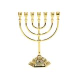 BRTAGG Menorah 7 Branch, 12 Tribes of Israel, Jerusalem Temple Jewish Candle Holder (17cm, Gold)