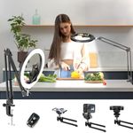 LUXSURE Ring Light with Stand & Phone Holder, 10" Ring Light with Remote for iPhone/Android, Overhead Phone Mount with Ring Light, Overhead Tripod for Cooking/Makeup/Nail Art/Video Recording