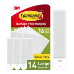 Command Large Picture Hanging Strips - Damage Free Wall Hangers for Back to School Dorm Organization - 14 White Adhesive Pairs (28 Strips)