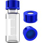 2mL Autosampler Vials with Writing Area and Graduations, 9-425 HPLC, Screw Cap, Blue PTFE & White Silicone Pre-Slit Septa, 100 Pcs