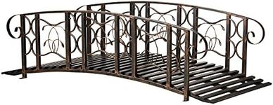 Outsunny 6' Metal Arch Backyard Garden Bridge with 660 lbs. Weight Capacity, Safety Siderails, Vine Motifs, & Easy Assembly for Backyard Creek, Stream, Pond, Bronze