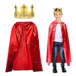 EUPSIIU Kids King Costume King Cape King Costume with Crown Red Royal Robe Medieval Prince King Queen Cape Cloak Coat for Halloween Fancy Dress Cosplay Birthday Party Performance Carnival (Red)