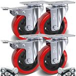 DSL 4 x Heavy Duty 2 Castor with 2 Braked Double Bearing 100mm Swivel Castor Wheel Trolley Furniture Caster 700KG + Free Bolt Fitting