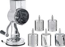 Toriox Rotary Cheese Grater Shredder - 5 Drum Blades Manual Vegetable Slicer Nut Grinder with Vegetable Peeler Stainless Steel