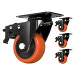 2" Caster Wheels Set of 4, Orange Heavy Duty Casters with Brake