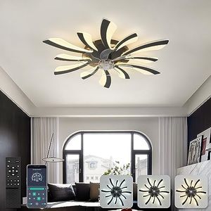 78cm Ventilateur de Plafond avec Lumière et Télécommande Grand Luminaire Ventilateur Plafond Dimmable 6 Vitesses DC Réversible été/hiver Plafonnier Ventilateur Silencieux pour Chambre Salon,Noir
