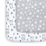 Mini Crib Sheets, 2 Pack Pack and Play Sheets, Stretchy Pack n Play Playard Fitted Sheet, Compatible with Graco Pack n Play, Soft and Breathable Material, Stars & Bunny