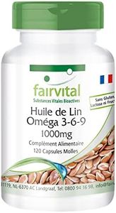 Fairvital | Huile de lin graines de lin Omega 3-6-9 - pendant 2 mois - pressée à froid - 120 gélules - riche en acide alpha-linolénique