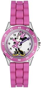 Minnie Mouse Kids' Analog Watch by Accutime - Pink Bezel, Strap & Dial, Time-Teacher Model MN1157, Minnie Pink, Analog Watch