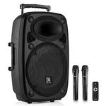 VONYX Verve38 12-Inch Portable PA System with Wireless Mics, 800W Battery Powered PA System, Rechargeable Portable Sound System, Bluetooth Portable PA Speaker, Portable Speaker With Microphone