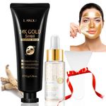 VEROA Peel Off Face Masks With Brush & Gold Serum,24K Gold Face Peel Mask Added Ginseng Extract,Deep Skin Clean Purifying Acne for Blackheads, Dirt, Oil Control, Pores Shrinking (50g+17ml)