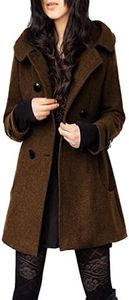 Tanming Women's Warm Double Breasted Wool Pea Coat Trench Coat Jacket with Hood (Brown-XXL)