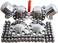 MRJLK Chrome ABS Complete Axle Cover Set with Standard Hub Caps and 33mm Screw-On Lug Nut Covers for Semi Trucks (2 Front and 4 Rear)