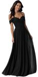 Generic Bridesmaid Dresses for Women Chiffon Formal Gowns Cold Shoulder A Line Long Lace Up Prom Party Dress, Black, 14