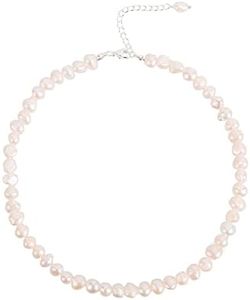 Ouran Collana di perle d'acqua dolce con perle autentiche da 6 mm - ciondolo di perle a forma di farfalla, fatto a mano - Gioielli di perle rispettosi della pelle (#2 Placcato argento)