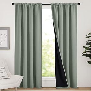 NICETOWN 100% Blackout Curtains 84 inches Long, Thermal Insulated & Noise Blocking Out Drapes for Baby Room Window, Guest Room Lined Window Dressing(Greyish Green, 52 inches Wide, 2 Panels)