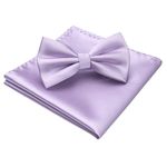 HISDERN Bow Ties for Men Solid Color Pre-Tie Bow Tie and Pocket Square Set Classic Formal Tuxedo Bowties for Wedding Party, B-p-lavender, One Size