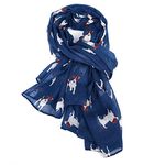 LilyRosa® Jack Russell Scarf White Blue Purple Mustard Navy Pink Grey Ladies Dog Print Shawl Wrap Scarves (Navy Blue)