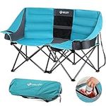 VILLEY Double Camping Chair w/Cooler Bag, Extra Wide Loveseat, Heavy Duty Padded Camping Couch, Portable Folding Chair w/Carry Bag Steel Frame Cup Holders for Camp Lawn Picnic Sports, Support 600LBS