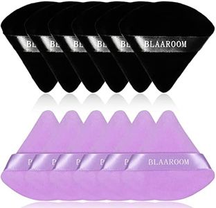 BLAAROOM 12 Pieces Velour Pure Cotton Powder Puff Face Makeup Triangle Powder Puffs for Loose Powder Wet Dry Cosmetic Foundation Beauty Sponge Makeup Tools -Black & Purple