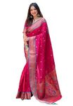 Elite Weaves Original Maharashtrian Chaand Paithani Silk Zari Woven Saree with Blouse Piece (PINK)