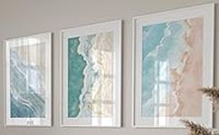 Abstract Beach Waves Set of 3 Unframed Wall Prints, Beach Sea Sand Coastal Landscape Bathroom Wall Art, Home Décor, Watercolour Style Abstract, Ocean Gallery Wall Art (A3)