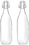 Amazon Brand - Solimo Silica Glass Bottle with Flip Cap, 1 Litre, Set of 2 (Transparent)