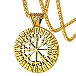 FaithHeart Nordic Compass Necklace, Gold Plated Viking Vegvisir Runes Jewellery Stainless Steel Norse Mythology Necklaces for Mom Ladies