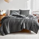 WARMDERN King Comforter Set Grey Boho Stripe Comforter Lightweight Microfiber Down Alternative Comforter Tufted Bedding Set 3 pcs for All Season - 1 Comforter & 2 Pillowcases (Grey, King)