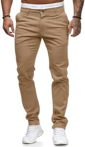 ALLABREVE Men's Chinos Casual Dress Pants Slim Fit Skinny Stretch Flat-Front Lightweight Comfort Slacks (Dark Khaki,32W*30L)
