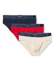 Emporio Armani Men's Stretch Cotton Shiny Logoband 3-Pack Brief, Nude/RED/Marine, XXL (Pack of 3)