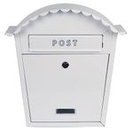 EMtronics Classic Style Wall Mounted Post Box Weatherproof Painted Steel and Lockable - White