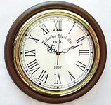 Wooden Wall Clock Antique Style Brass Ring Office and Home Decor Items Best Wall Clock handicrafts Items 16 inch Colour Brown
