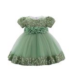 Cichic Baby Girl Party Dress Summer Puffy Sequin Tulle Kids Birthday Communion Christening Gowns Light Green 6-12 Months