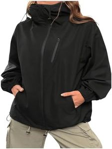 SHENHE Women's Lightweight Windbreaker Jacket Zip Up Hooded Jacket Coat with Pockets Black Large