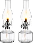 2 Pieces Chamber Oil Lamp Classic Kerosene Lamp Lantern Vintage Oil Lantern Decorative Clear Hurricane Lamp with Adjustable Fire Wick for Home Indoor Use, 13 Inch Height (Clear, Black)