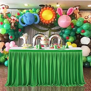 14ft Green Table Skirt for Rectangle Tables Polyester Table Cloth Ruffle Table Skirts for Birthday Party Banquet Green Theme Party Wedding Bridal Shower Table Decorations