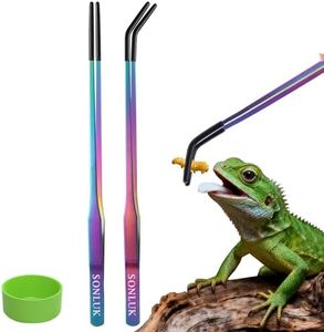 sonluk 3 Pack Stainless Steel Reptile Feeding Tongs,10.62" Non Slip Long Feeding Tweezers&Bowl Set,Straight Curved Feeding Tools with Rubber Tip,Bearded Dragon Tank Accessories for Aquarium&Terrarium