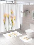 SAVYA HOME Shower Curtain (1) & Bathroom Mat (2) Set, Shower Curtains for Bathroom I, Waterproof Fabric I Anti Skid Mat for Bathroom Floor I Summer Yellow Tulips, Pack of 3