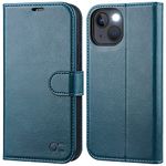 OCASE for iPhone 13 Case, PU Leather iPhone 13 5G Wallet Case[Card Holder][Kickstand] [TPU Inner Shell][RFID Blocking] Flip Phone Cover for 6.1 Inch iPhone 13-2 Rear Cameras (Peacock Blue)