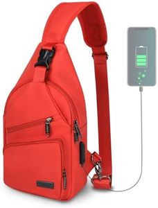 AMJ Crossbody Sling Bag Men Women, Casual Shoulder Backpack, Chest Daypack Satchel for Hiking Travel (Leather Red, Large)
