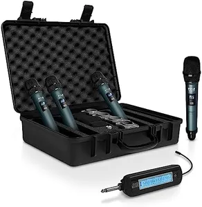 Pyle 4 Channel Wireless Microphone System, Portable UHF Band Receiver System, Independent Channel Controls, RF Signal LCD Indicator, Digital Audio Microphone Set with 4 Handheld Microphones (Green)