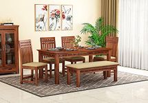 Krishna Wood Decor Dining Table 6 Seater with Chairs | Dining Table Sets | 6 Seater Dining Table Wooden | with 4 Chairs 1 Bench | Dining Room Set Furniture Sheesham Wood | Teak Finish