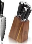 SHAN ZU Damascus Kitchen Knives Set, 7-Piece Japanese Knife Sets with Block 67 Layers 10Cr15Mov Damascus Steel Ultra Sharp Chef Knife Block Set with G10 Handle