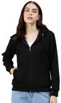 ADBUCKS Women's Solid Cotton Hooded Sweatshirt (in, Alpha, XL, Black)