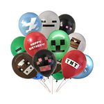 12pcs Minecraft Birthday Decorations Gaming Theme Party Supplies with Ribboon, 12 inch Minecraft Gaming Birthday Balloons for Boys Girls' Minecraft Theme Party Supplies Decorations