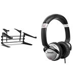 Ibiza SLAP190 Double Laptop Stand & Numark HF125 - Ultra-Portable Professional DJ Headphones with 6 ft Cable, 40 mm Drivers for Extended Response & Closed Back Design for Superior Isolation, Black