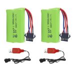 2PCS 7.4V 500mAh Charging Li-ion Battery with SM-4P Plug and USB Charging Cable for EC16 RC Toy Car Model Off-Road Vehicle Battery, and M416 Electric Gel Ball Blaster Battery Accessories