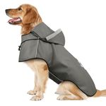 Dog Raincoat for Large Dogs, Reflective Dog Rain Jacket with Hoodie, Soft Lightweight Hooded Rain Coats with Adjustable Drawstring/Reflective Strip/Leash Hole, Waterproof Rainwear for Dog (Grey, XL)